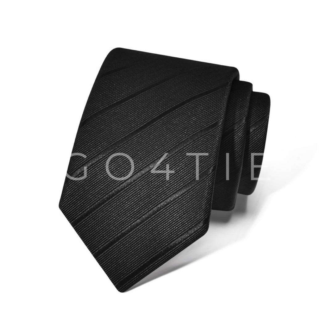 Black Necktie with Shiny Horizontal Stripes – 7 cm Width