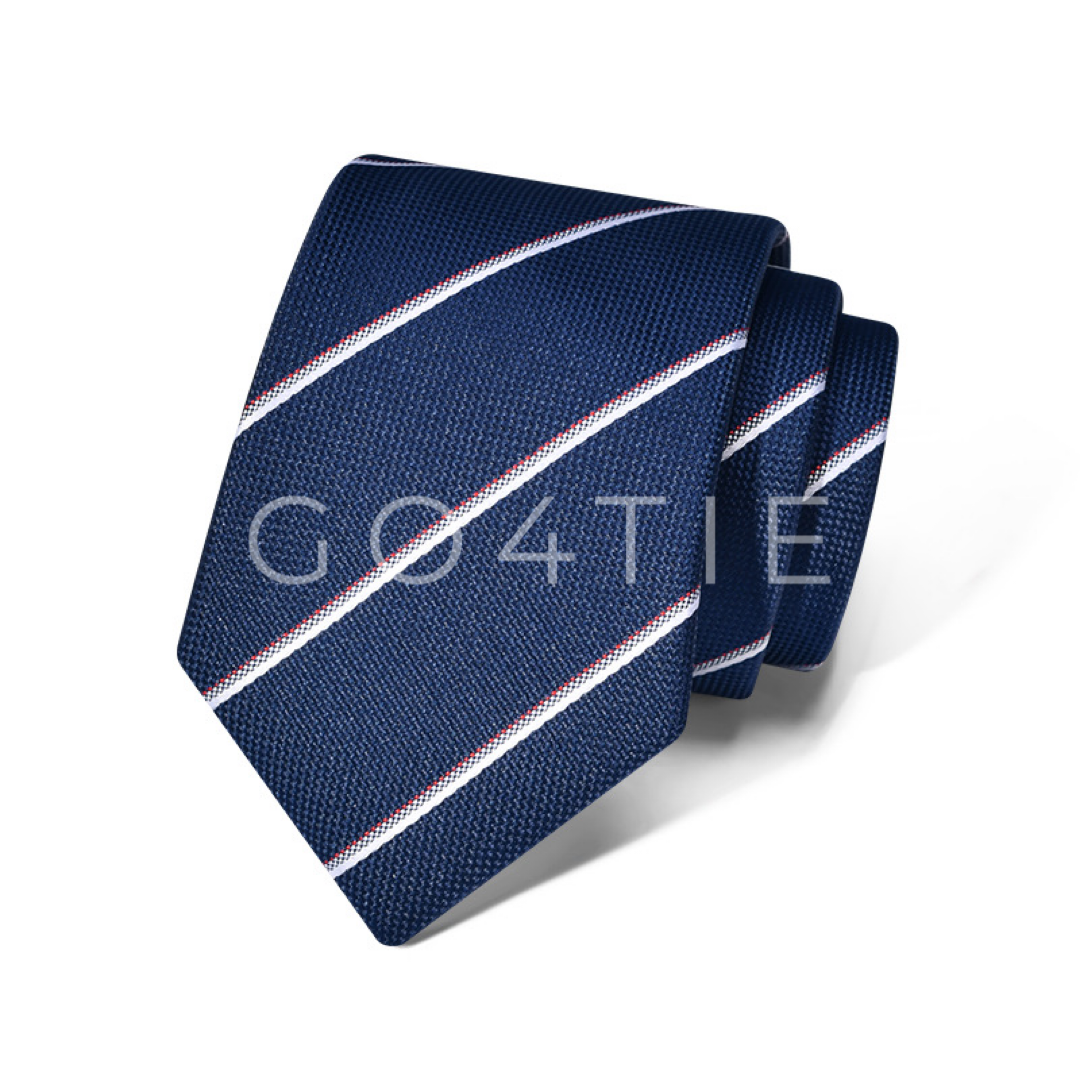 Dark Blue Necktie with White & Light Red Stripes – 7 cm Width