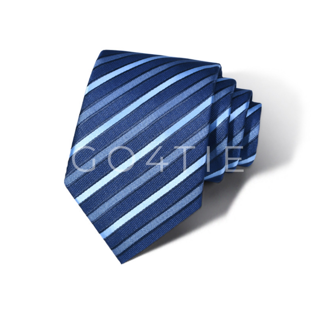 Dark Blue Necktie with Light Blue & Sky Blue Stripes – 7 cm Width